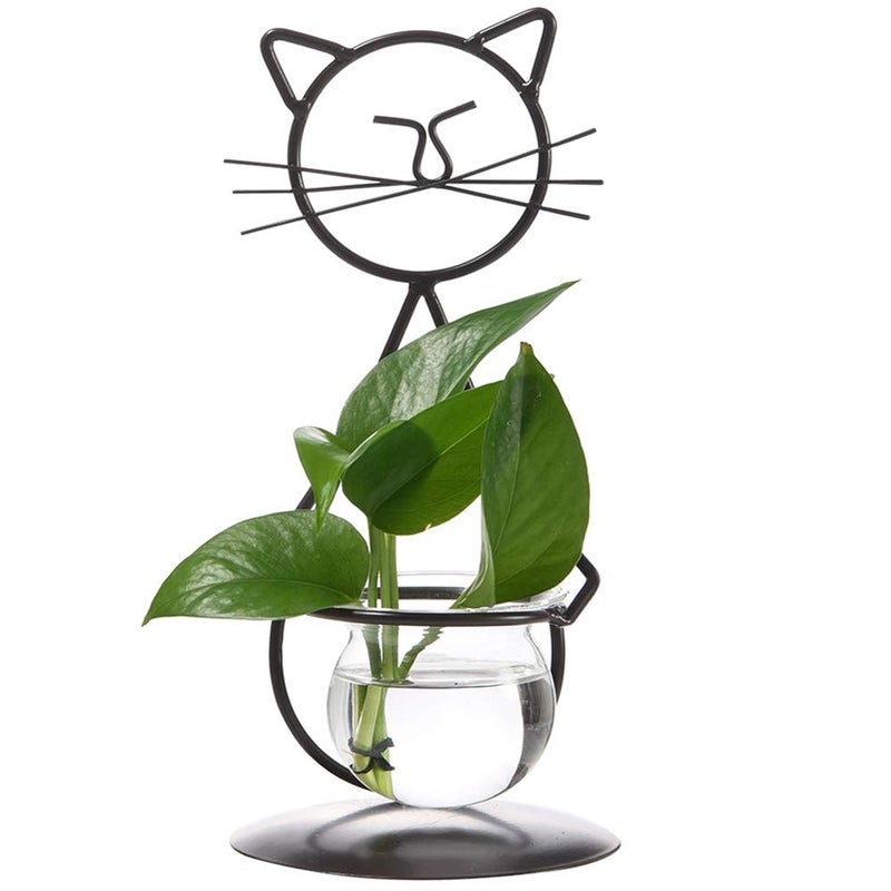 Marbrasse Desktop Glass Planter Vase Holder  Modern Creative Cat Plant Terrarium Metal Stand for Hydroponics Plants Home Garden Wedding Decoration Outdoor Planter Ideas (Style 2) - Image 1